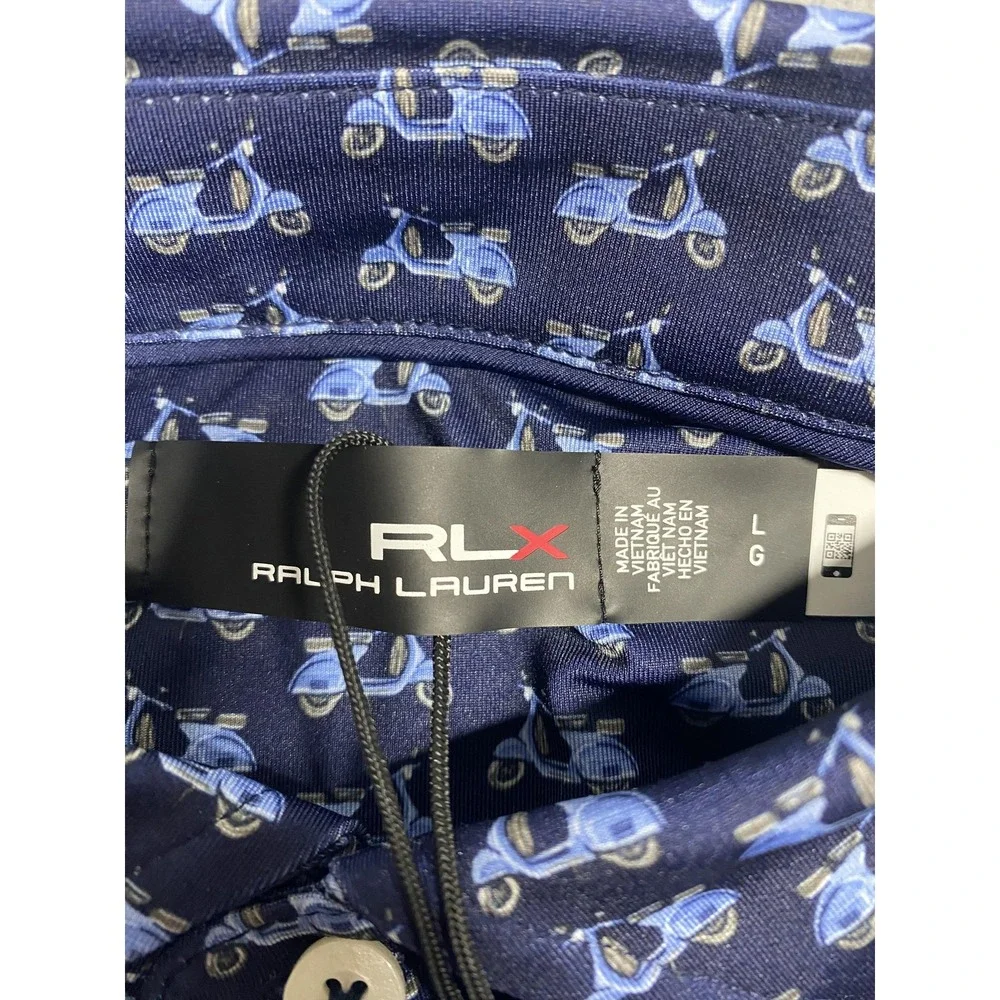 Ralph Lauren RLX Borgata‎ Scooter Print Polo Shirt Mens Large Blue Golf Stretch